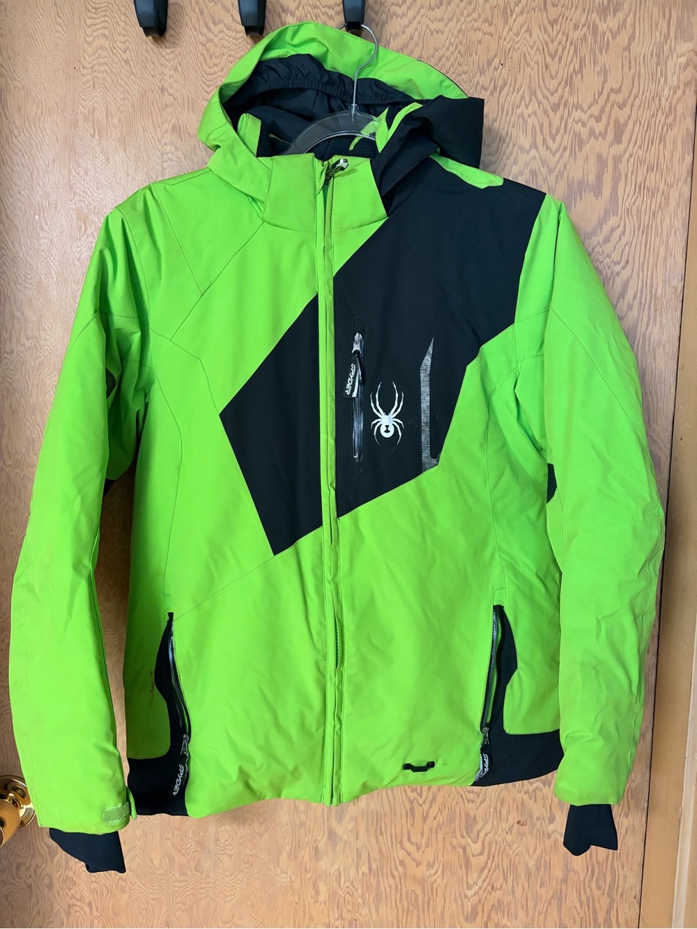 Spyder Bright Lime & Black Hooded Kids Ski Jacket